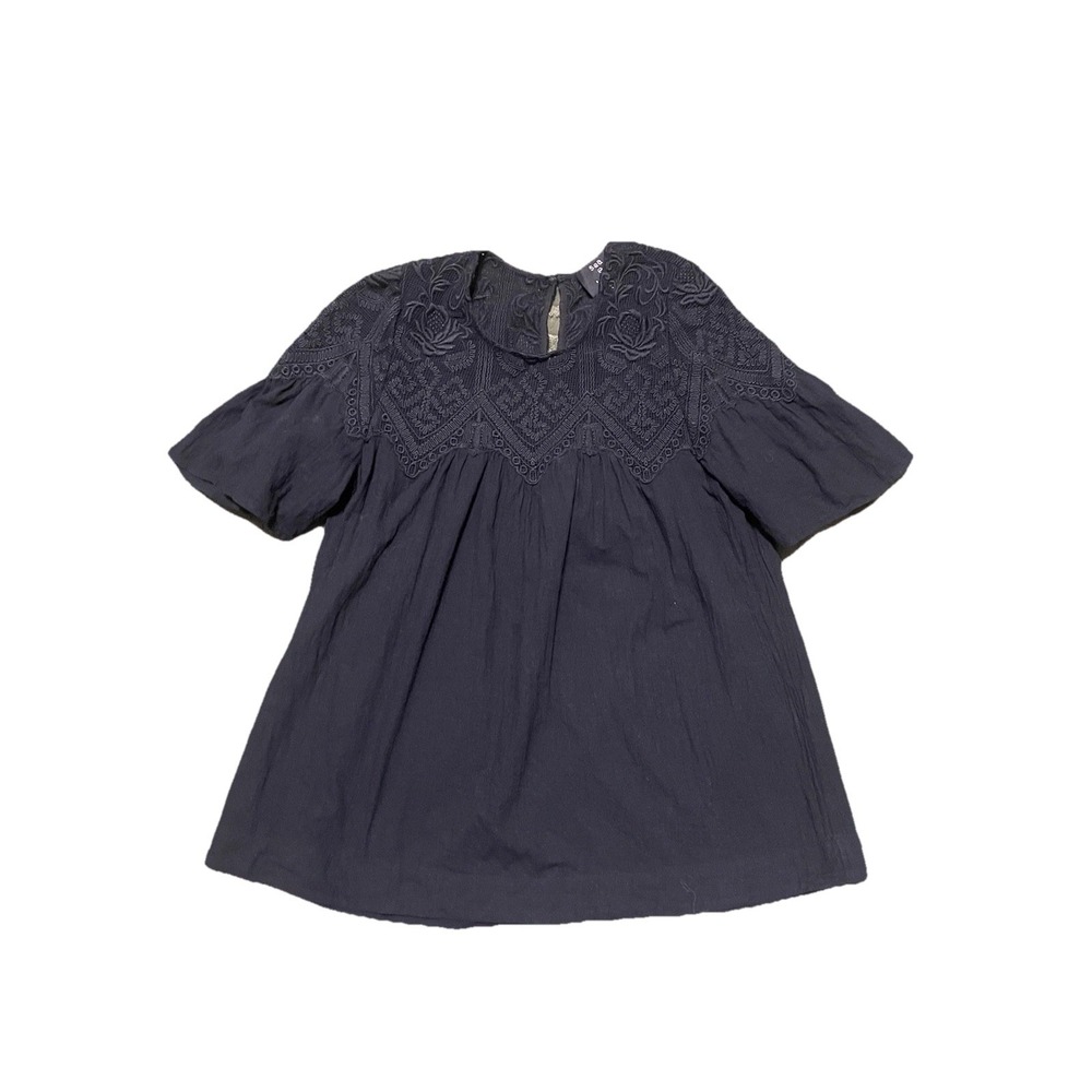 Sea New York Black Embroidered Short-Sleeve Blouse